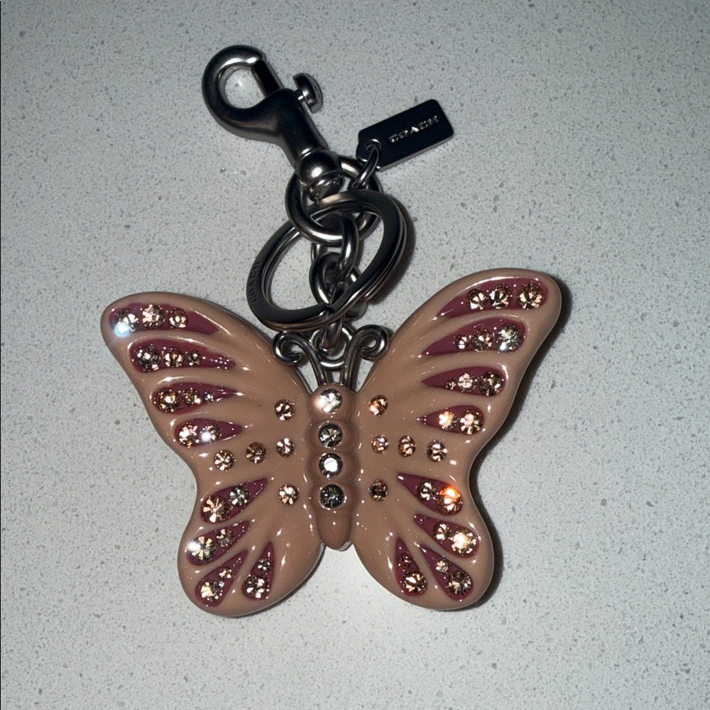 Coach Peach and Pink Crystal Butterfly Key Charm